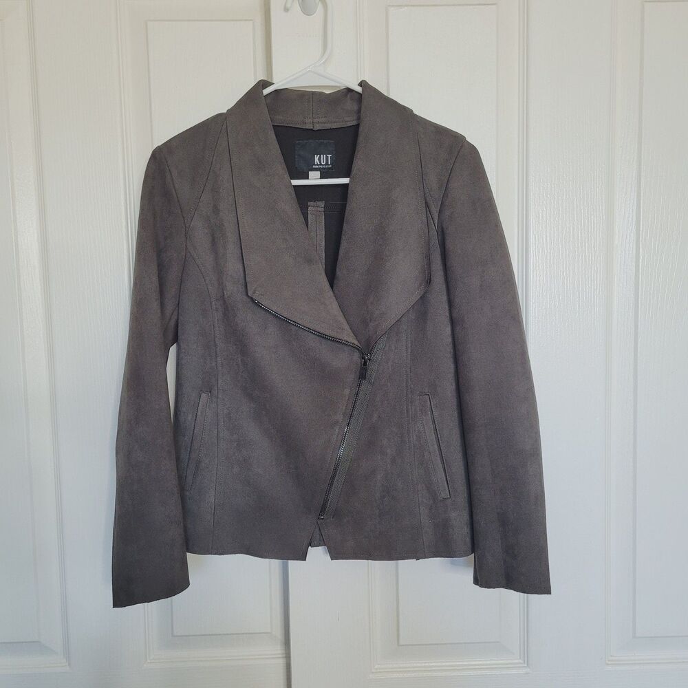 KUT from the Kloth Women Small Green Faux Suede Moto Jacket Edgy Minimalist Chic